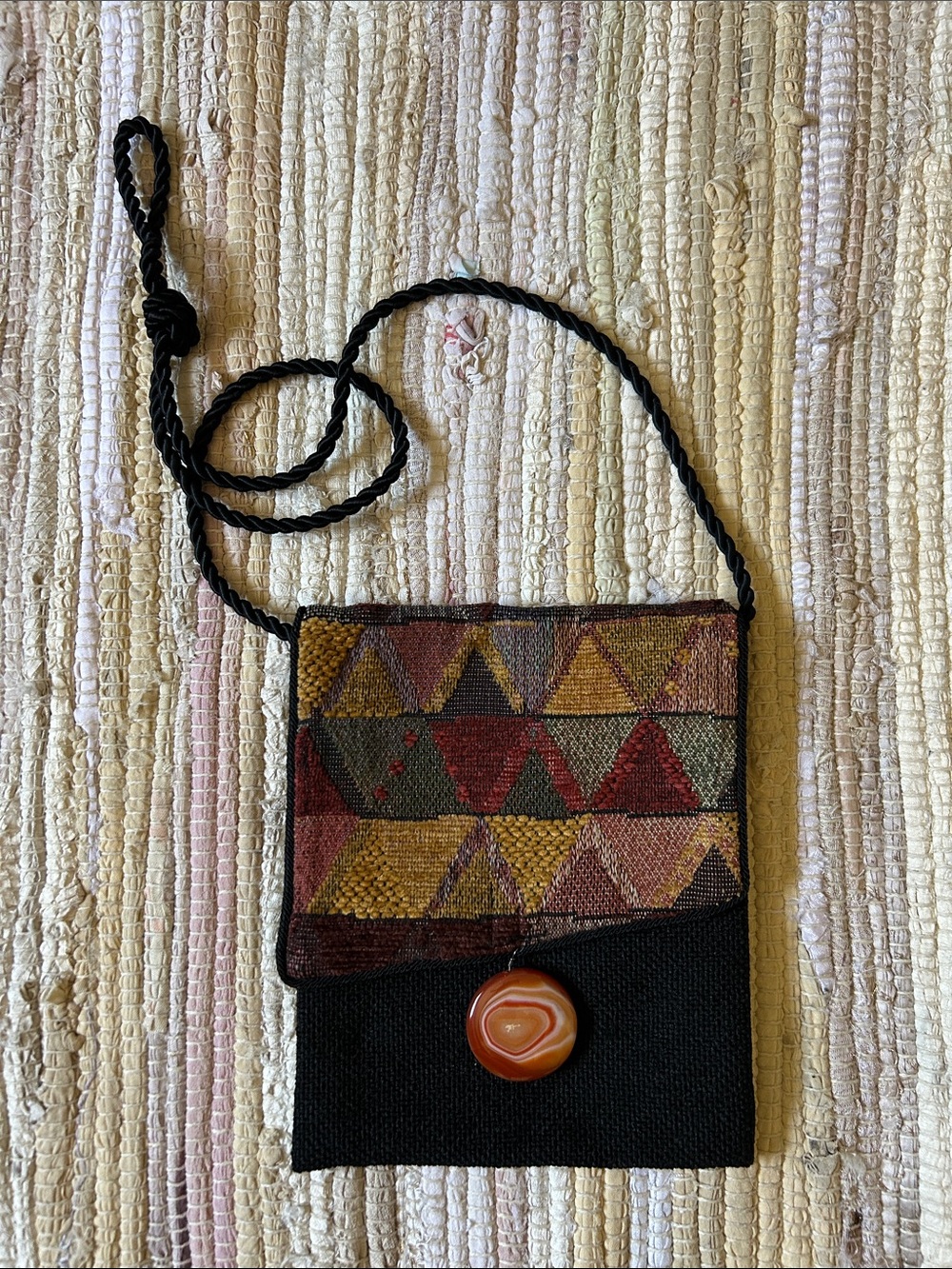 Boho Multicolor Triangle-Pattern Crossbody Bag with Black Base